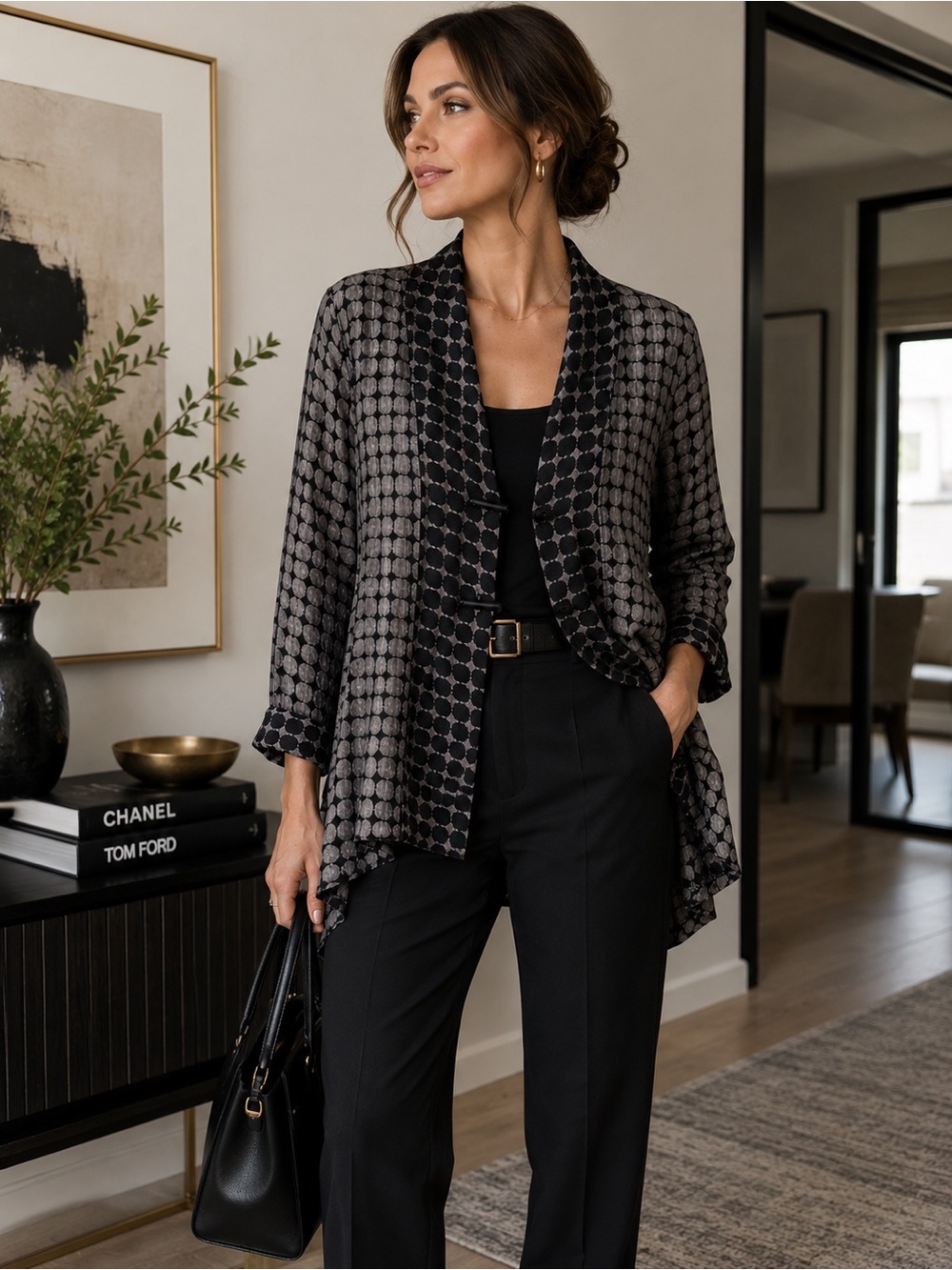 IC by Connie Kay Black Gray Swing Jacket Cardigan Medium Roomy VERSATILE Quality